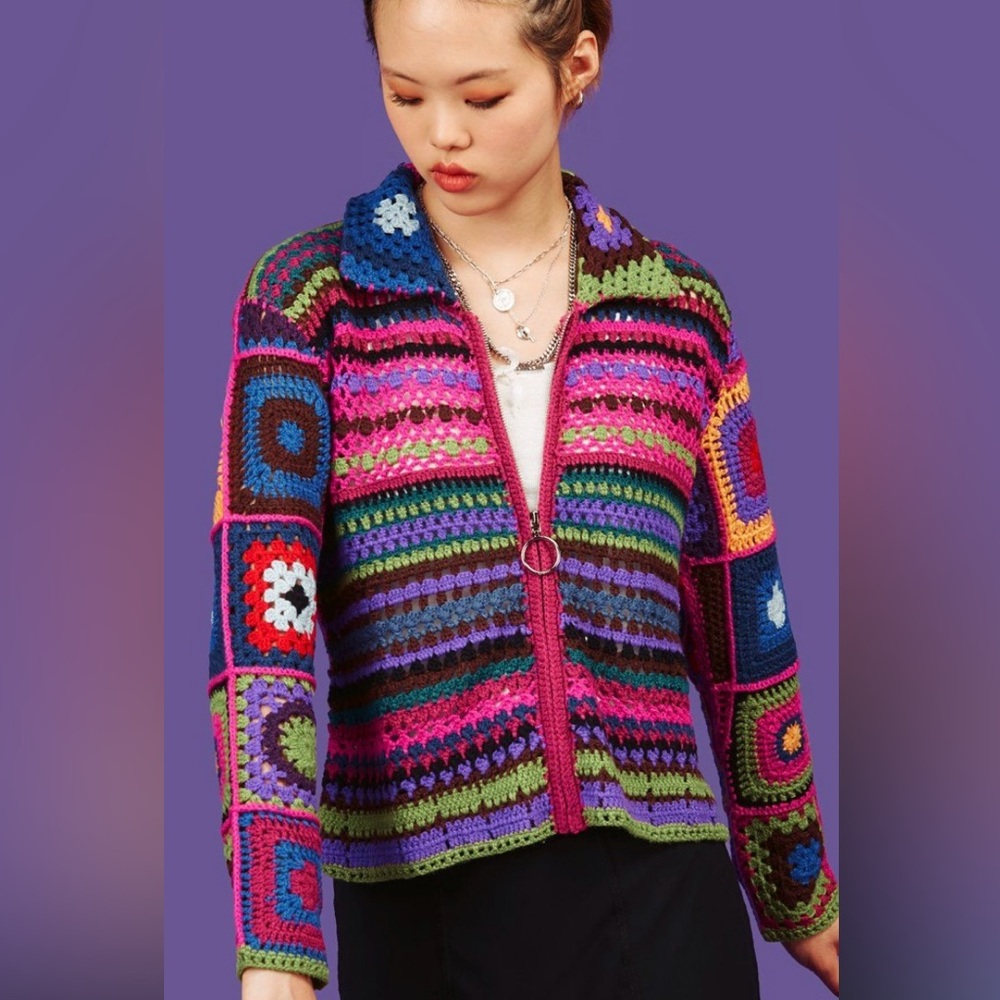 Unif Melody Crochet Zip-Up Sweater